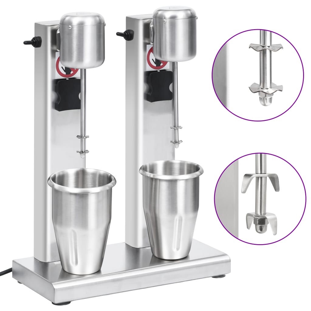 Vidaxl Milkshake Mixer avec doubles tasses en acier inoxydable 2 L