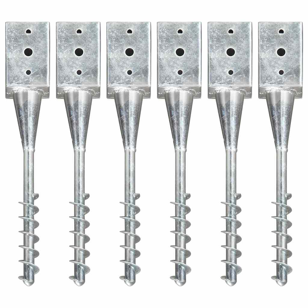 Pinses de sol vidaxl 6 pcs 9x9x56 cm en acier galvanisé en acier argent coloré