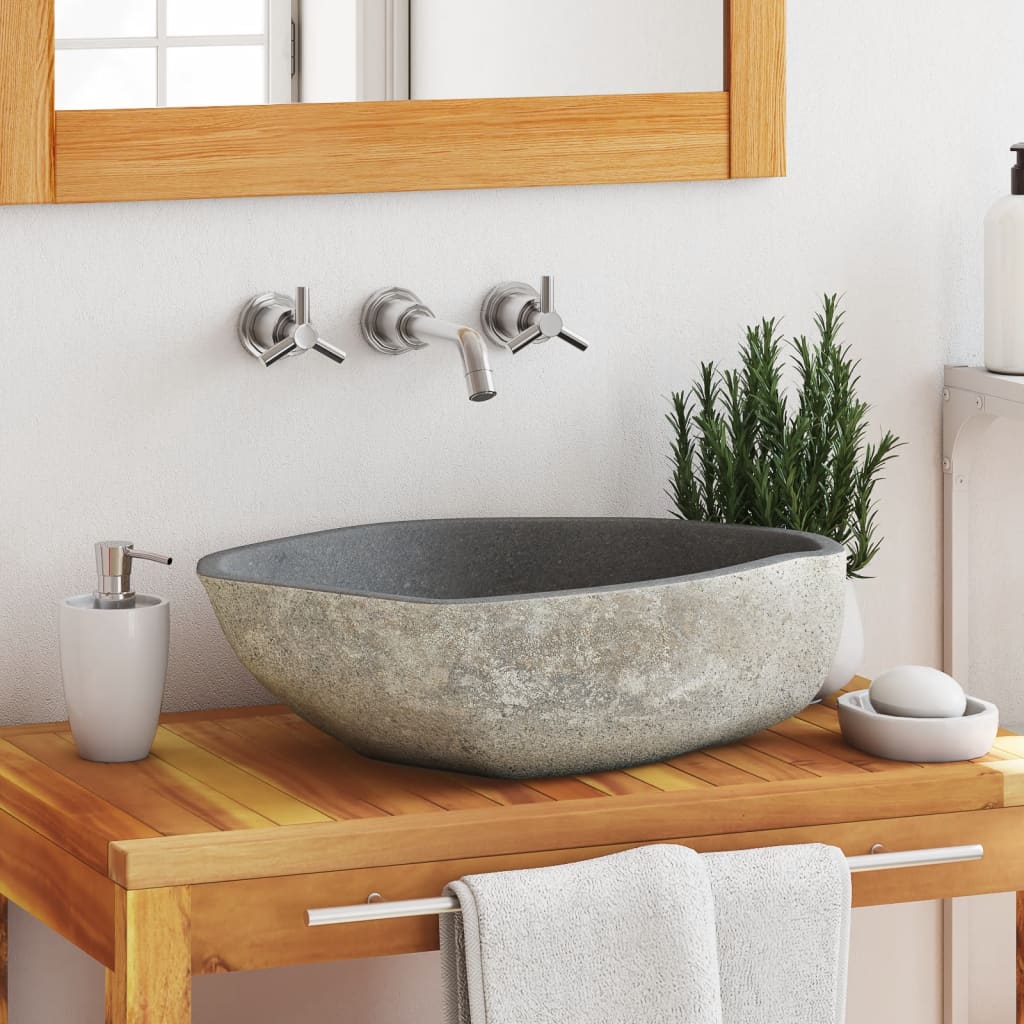 Vidaxl lavabo ovale (45-53) x (34-41) cm Stone de la rivière