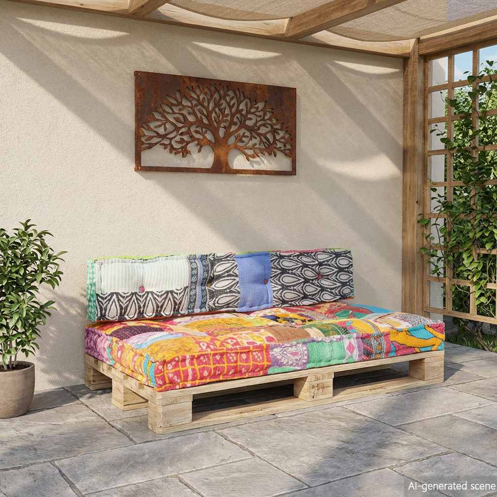 VidaXL coussin de canapé palette tissu patchwork multicolore