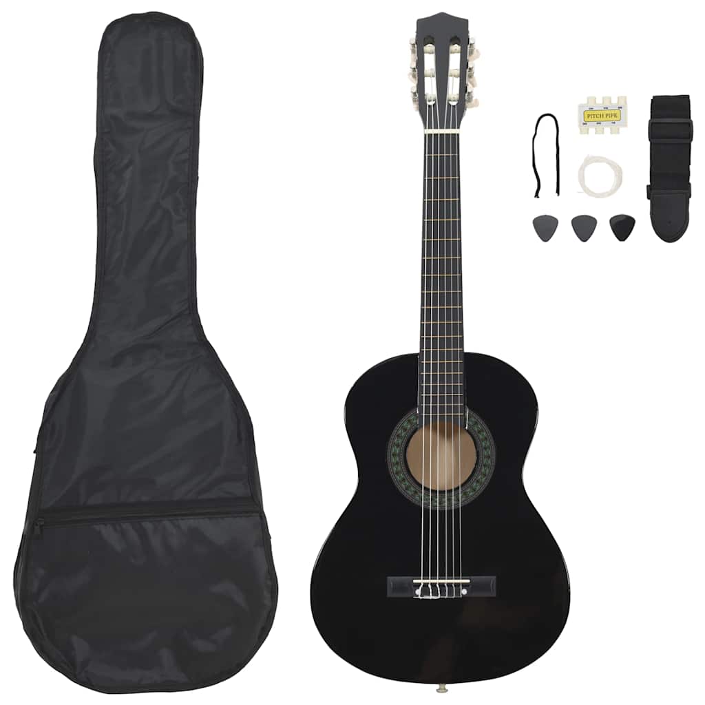 Vidaxl 8 pièces Guitar Set Classic débutant 1 2 34 Black