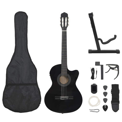 Ensemble de guitare vidaxl 12 pièces avec égaliseur et 6 cordes occidentales noir