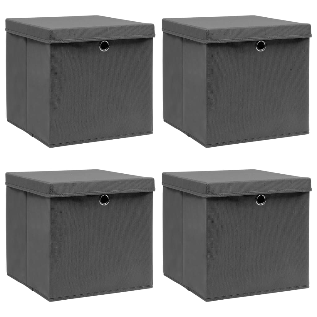 Boîtes de rangement Vidaxl avec couvercle 4 PCS 32x32x32 cm Gray