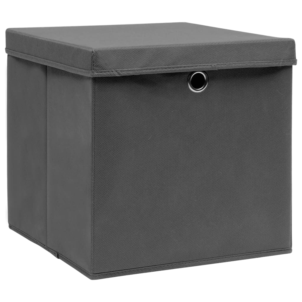 Boîtes de rangement Vidaxl avec couvercle 4 PCS 32x32x32 cm Gray
