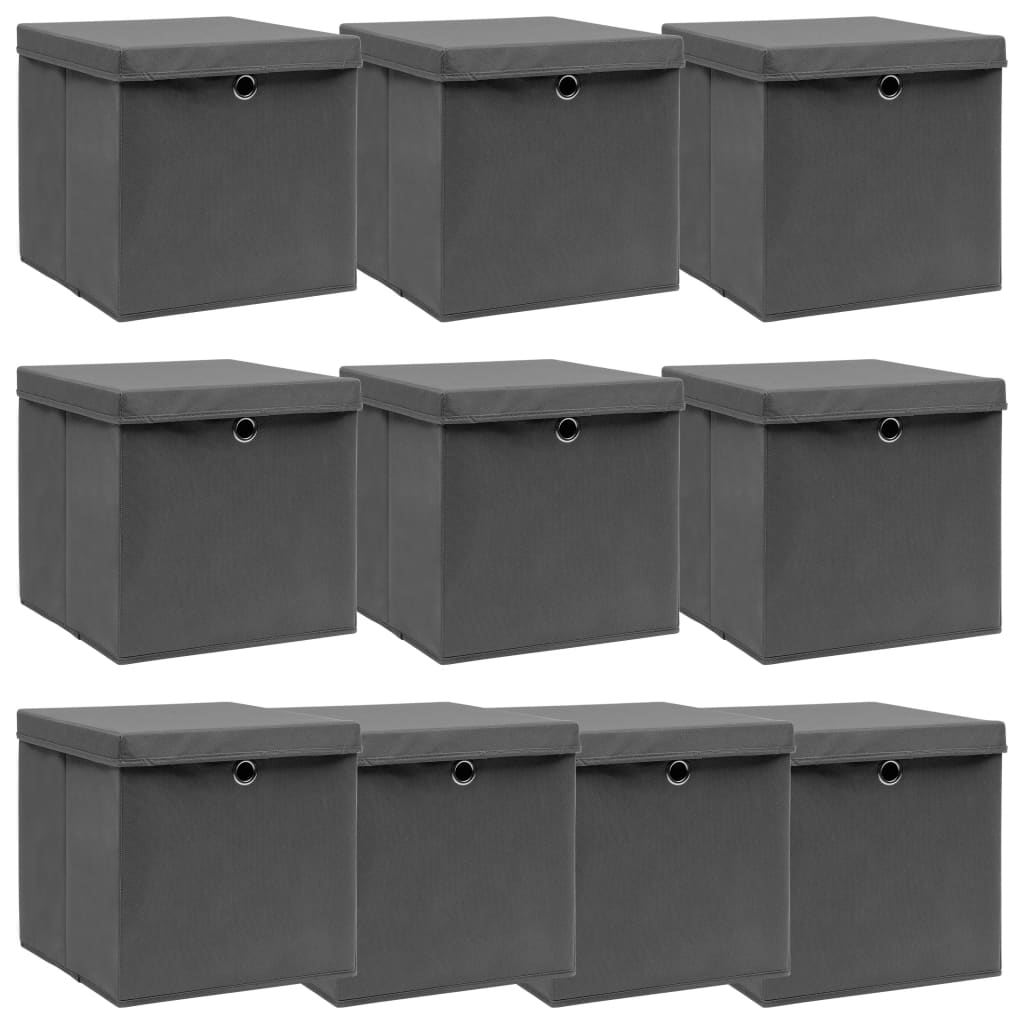 Boîtes de rangement Vidaxl avec couvercle 10 PCS 32x32x32 cm Gris de tissu