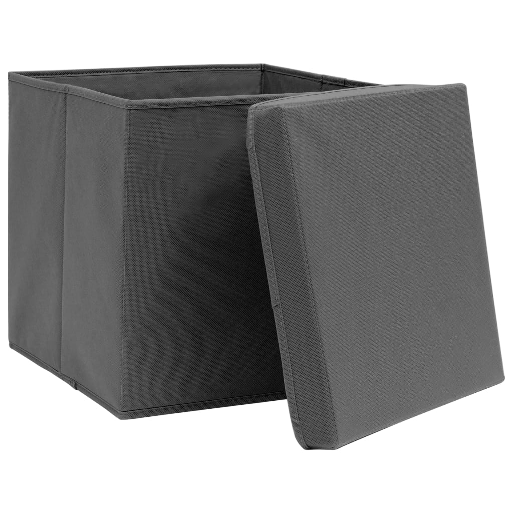 Boîtes de rangement Vidaxl avec couvercle 10 PCS 32x32x32 cm Gris de tissu