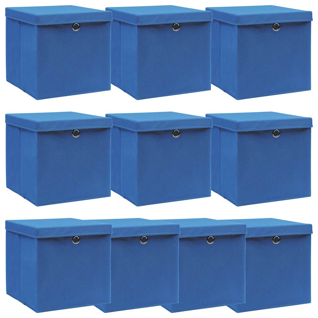Boîtes de rangement vidaxl avec couvercle 10 pcs 32x32x32 cm Bleu