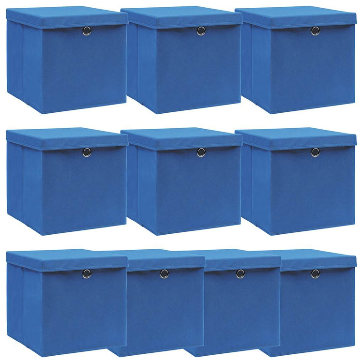 Boîtes de rangement vidaxl avec couvercle 10 pcs 32x32x32 cm Bleu