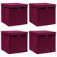 Boîtes de rangement Vidaxl avec couvercle 4 PCS 32x32x32 cm Tissu rouge foncé