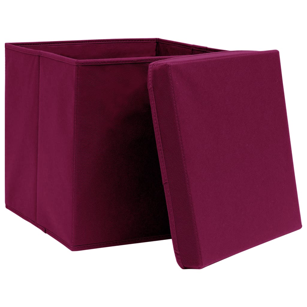 Boîtes de stockage Vidaxl avec couvercle 10 PCS 32x32x32 cm Tissu rouge foncé