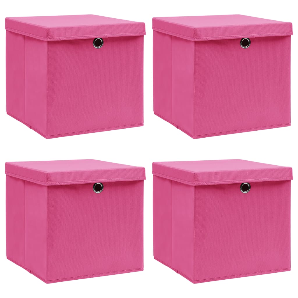 Boîtes de rangement Vidaxl avec couvercle 4 PCS 32x32x32 cm Fabric rose