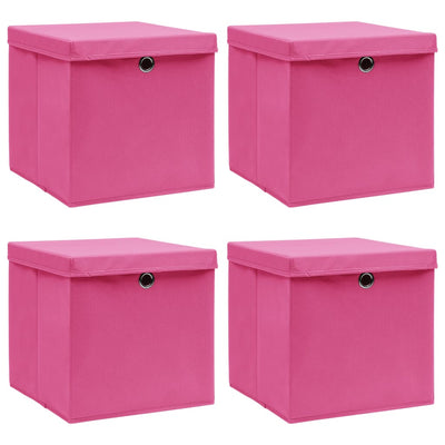 Boîtes de rangement Vidaxl avec couvercle 4 PCS 32x32x32 cm Fabric rose