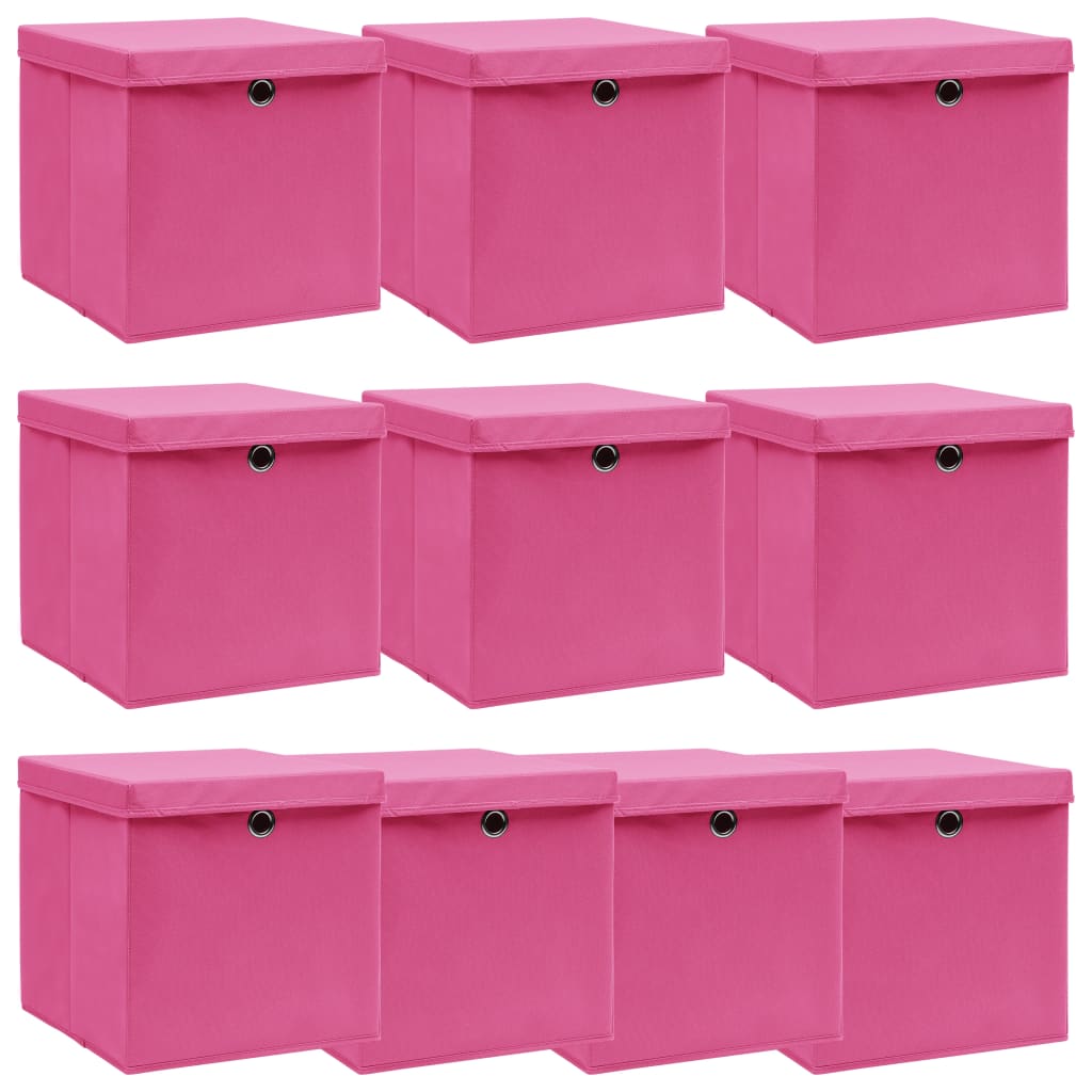 Boîtes de stockage Vidaxl avec couvercle 10 PCS 32x32x32 cm Fabric rose