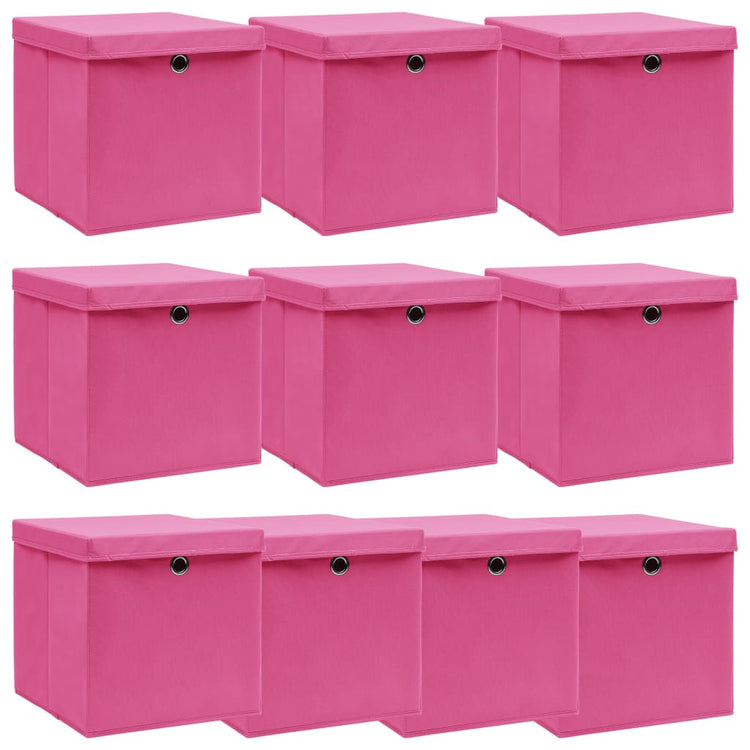 Boîtes de stockage Vidaxl avec couvercle 10 PCS 32x32x32 cm Fabric rose