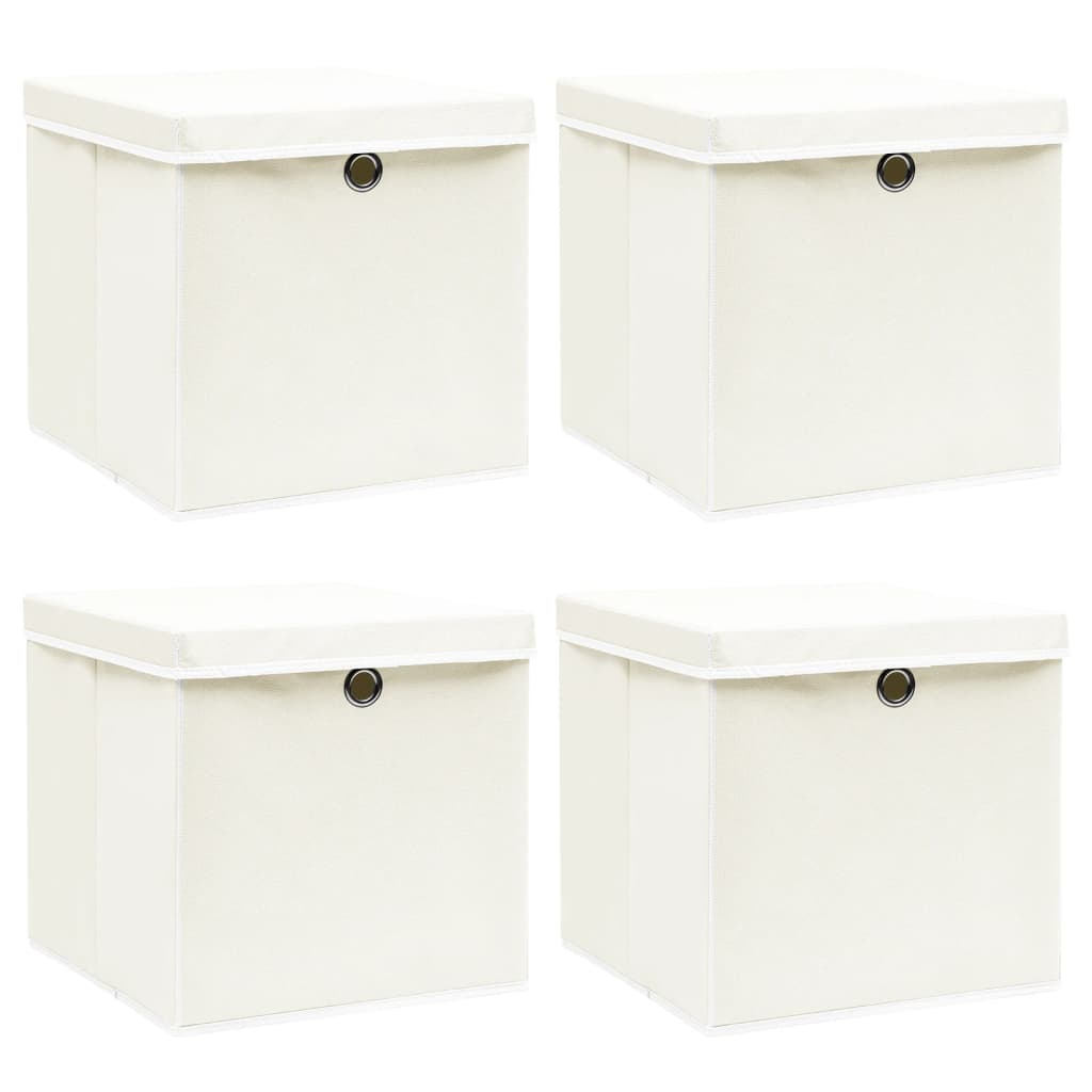 Boîtes de rangement Vidaxl avec couvercle 4 PCS 32x32x32 cm Fabric blanc
