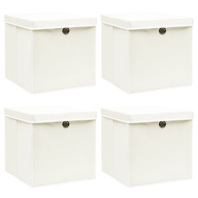 Boîtes de rangement Vidaxl avec couvercle 4 PCS 32x32x32 cm Fabric blanc