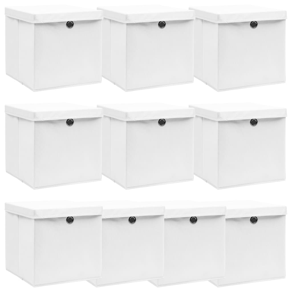 Vidaxx boîtes de rangement avec couvercle 10 pcs 32x32x32 cm tissu blanc
