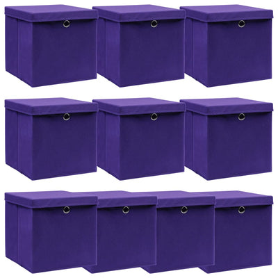 Boîtes de stockage Vidaxl avec couvercle 10 PCS 32x32x32 cm Fabric pourpre