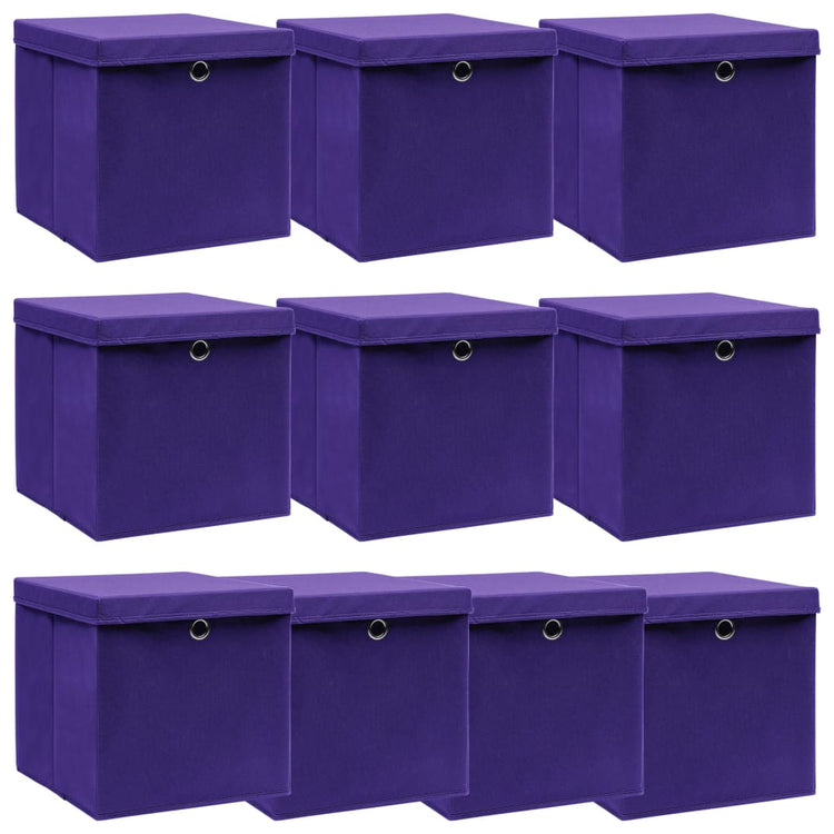 Boîtes de stockage Vidaxl avec couvercle 10 PCS 32x32x32 cm Fabric pourpre