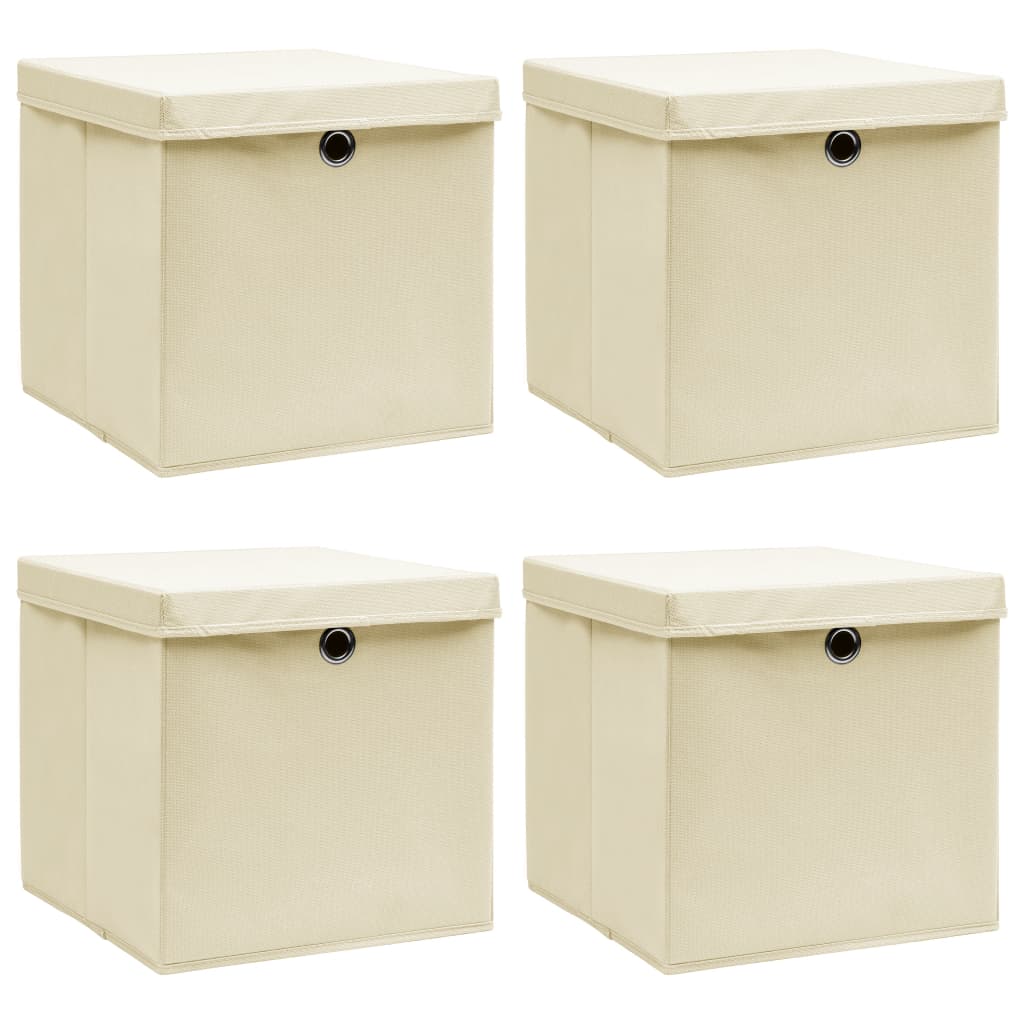 Boîtes de rangement Vidaxl avec couvercle 4 PCS 32x32x32 cm Crème de tissu -colore