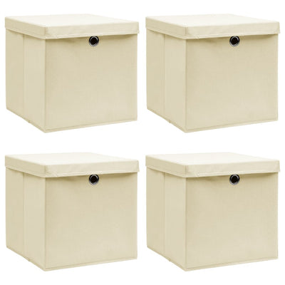 Boîtes de rangement Vidaxl avec couvercle 4 PCS 32x32x32 cm Crème de tissu -colore