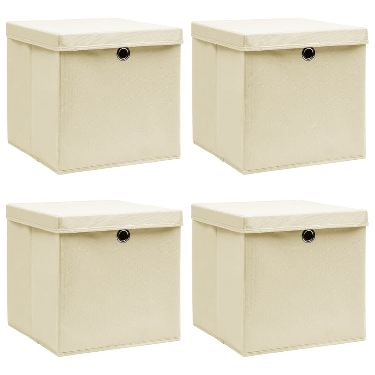 Boîtes de rangement Vidaxl avec couvercle 4 PCS 32x32x32 cm Crème de tissu -colore