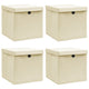 Boîtes de rangement Vidaxl avec couvercle 4 PCS 32x32x32 cm Crème de tissu -colore