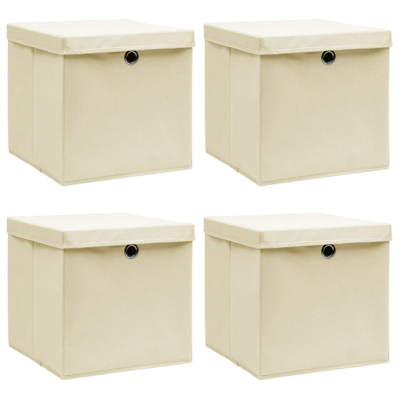Boîtes de rangement Vidaxl avec couvercle 4 PCS 32x32x32 cm Crème de tissu -colore