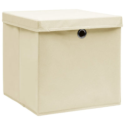 Boîtes de rangement Vidaxl avec couvercle 4 PCS 32x32x32 cm Crème de tissu -colore