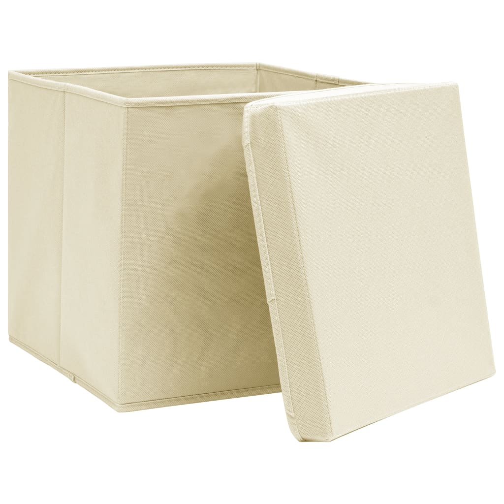 Boîtes de rangement Vidaxl avec couvercle 4 PCS 32x32x32 cm Crème de tissu -colore