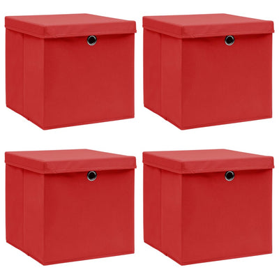 Boîtes de stockage Vidaxl avec couvercle 4 PCS 32x32x32 cm Red