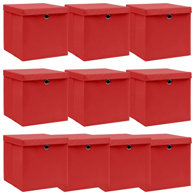 Boîtes de rangement vidaxl avec couvercle 10 pcs 32x32x32 cm tissu blanc