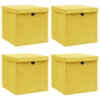 Boîtes de rangement vidaxl avec couvercle 4 pcs 32x32x32 cm Tissu jaune