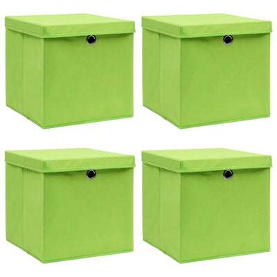 Boîtes de rangement Vidaxl avec couvercle 4 PCS 32x32x32 cm Tissu vert