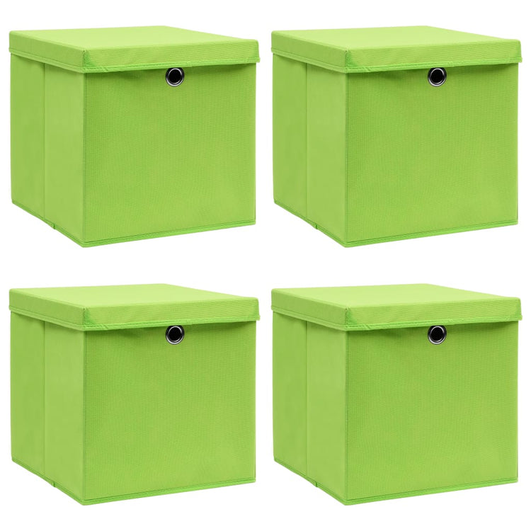 Boîtes de rangement Vidaxl avec couvercle 4 PCS 32x32x32 cm Tissu vert