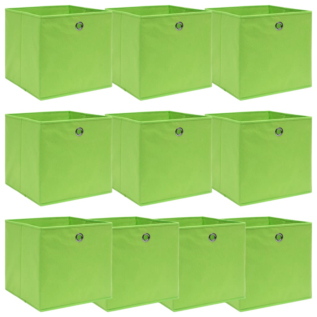 Boîtes de stockage Vidaxl 10 PCS 32x32x32 cm Tissu vert