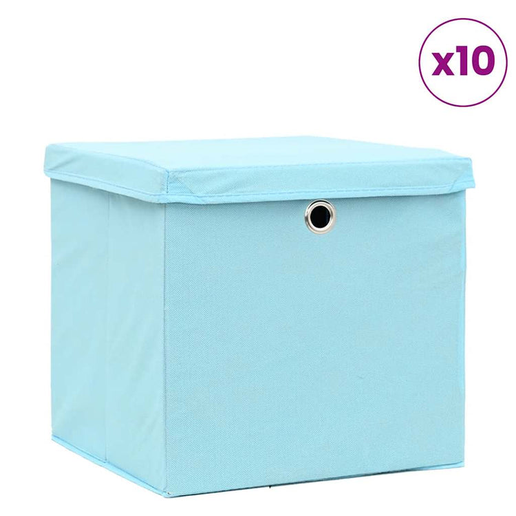 Boîtes de rangement vidaxl avec couvercle 10 pcs 32x32x32 cm tissu bébé bleu