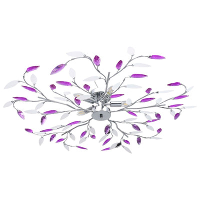 Vidaxl Plafond lampe avec des bras de feuille de cristal acrylique pour 5xe14 violet