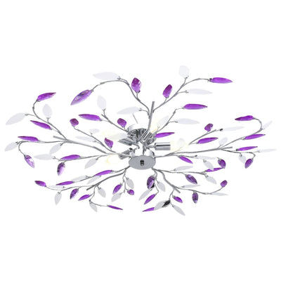 Vidaxl Plafond lampe avec des bras de feuille de cristal acrylique pour 5xe14 violet