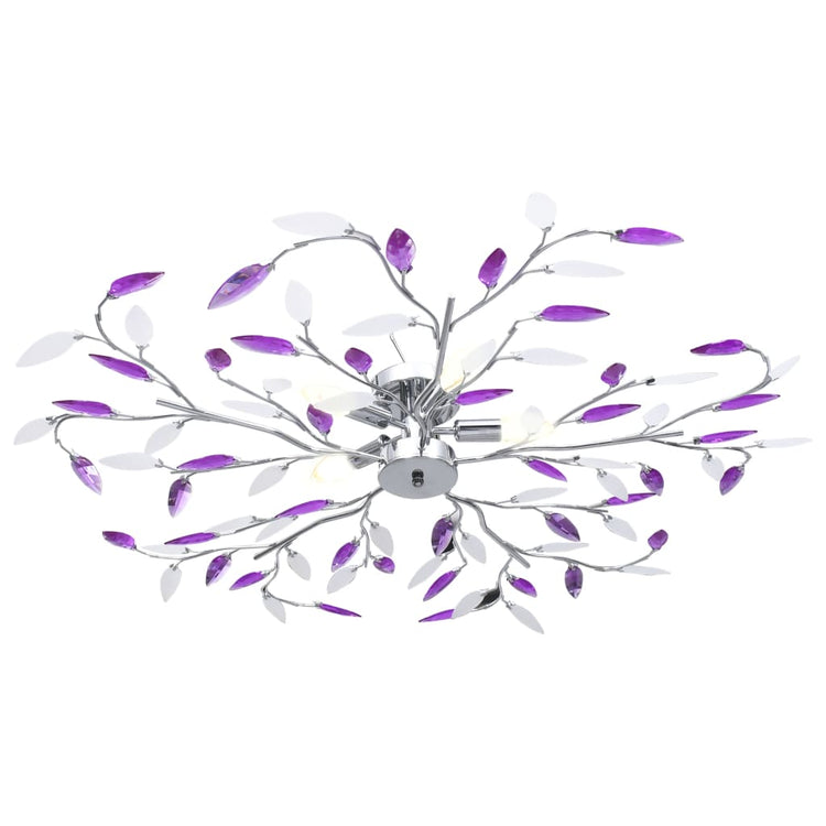 Vidaxl Plafond lampe avec des bras de feuille de cristal acrylique pour 5xe14 violet