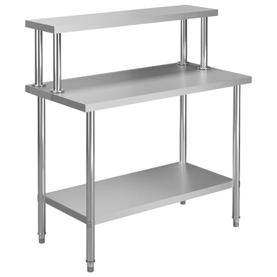 Vidaxx table de travail de cuisine avec étagère supérieure 120x60x120 cm acier inoxydable