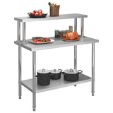 Vidaxx table de travail de cuisine avec étagère supérieure 120x60x120 cm acier inoxydable - afbeelding 2