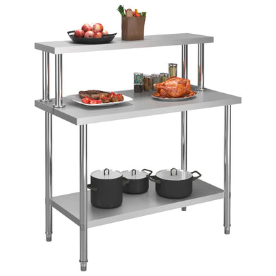 Vidaxx table de travail de cuisine avec étagère supérieure 120x60x120 cm acier inoxydable
