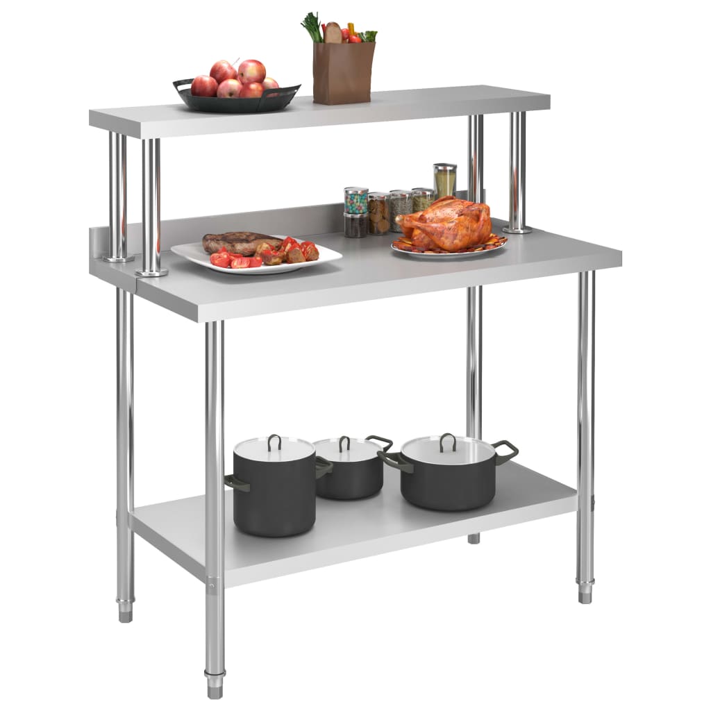 Vidaxx table de travail de cuisine avec étagère supérieure 120x60x120 cm acier inoxydable