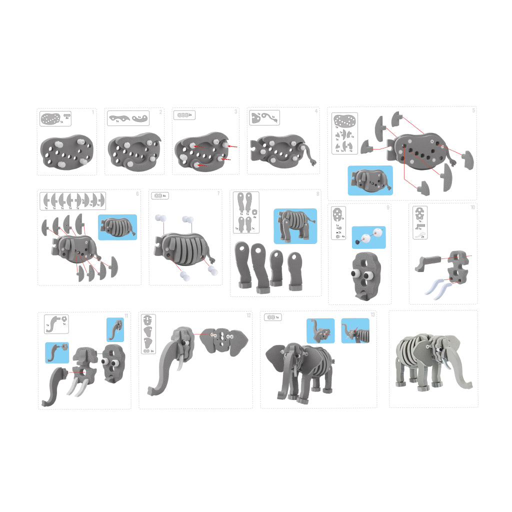 Toi-toys toi-toys 3d puzzle Elephant Junior 31,5 cm mousse grise 75 pièces