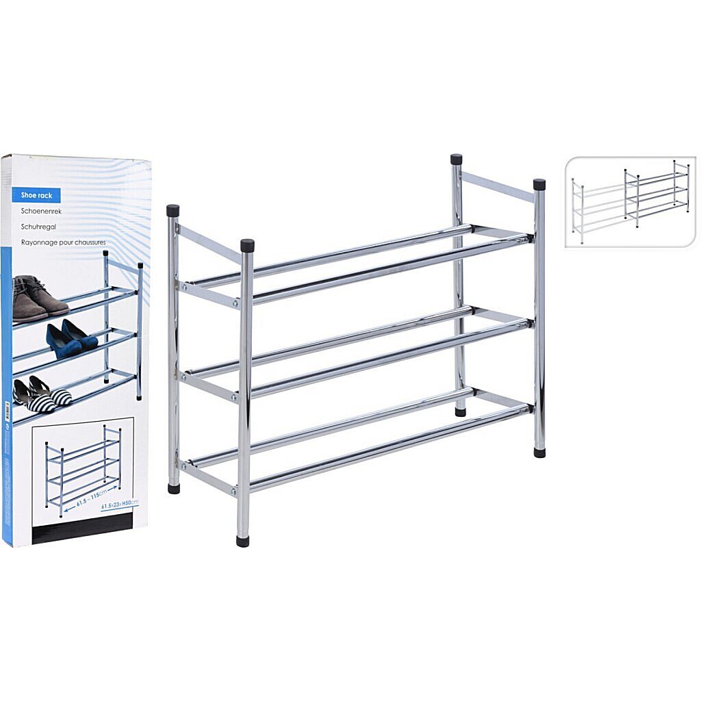 Rack à chaussures extensible de base en acier inoxydable à 3 couches 61,5-115x50 cm