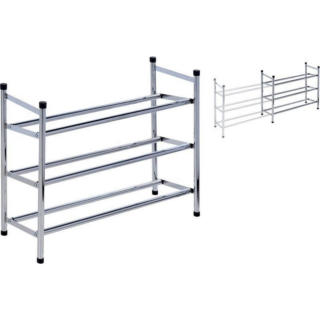 Rack à chaussures extensible de base en acier inoxydable à 3 couches 61,5-115x50 cm