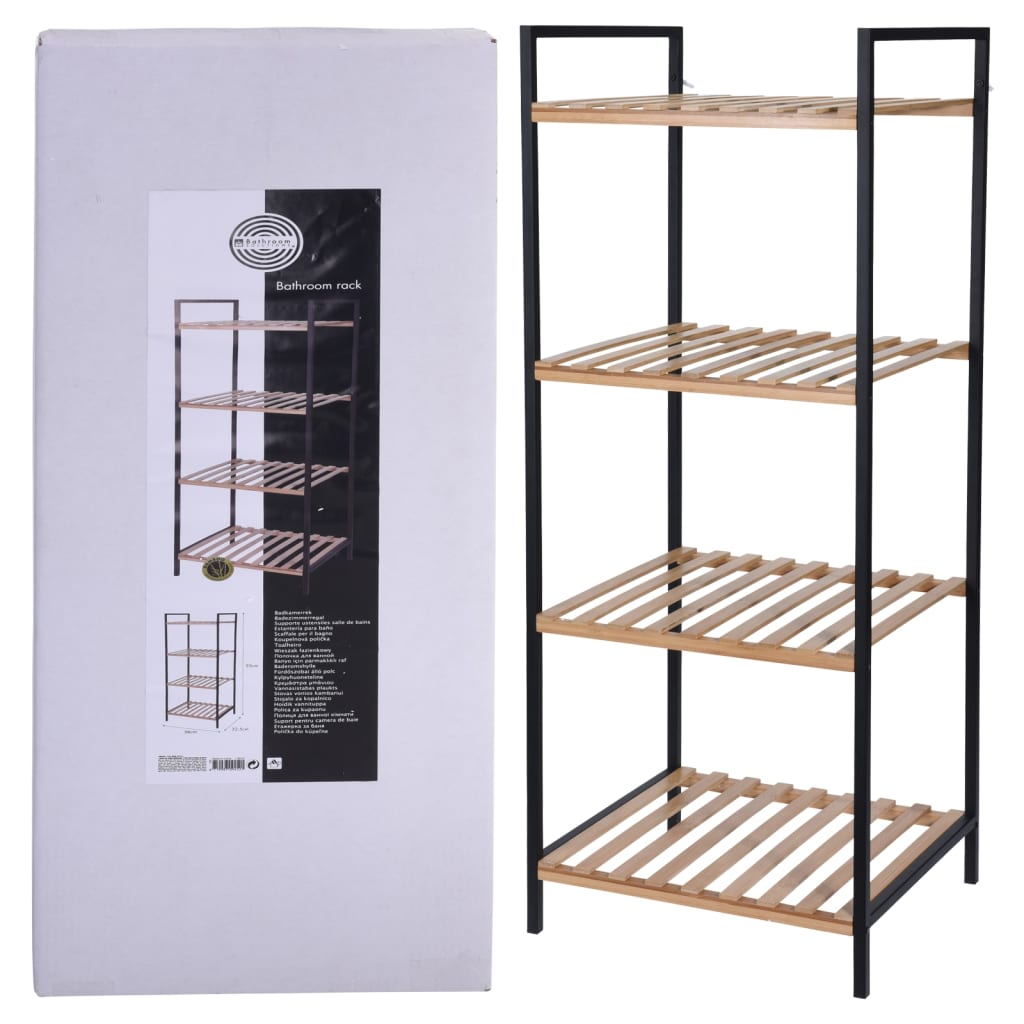 Solutions de salle de bain Solutions de salle de bain Rack de rangement avec 4 étagères de bambou et d'acier