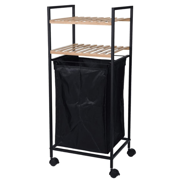 Solutions de salle de bain Solutions de salle de bain Rack de rangement avec 2 étagères et panier à linge 89,5 cm de bambou
