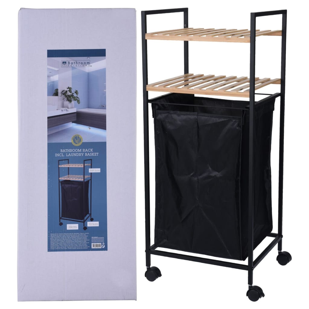 Solutions de salle de bain Solutions de salle de bain Rack de rangement avec 2 étagères et panier à linge 89,5 cm de bambou